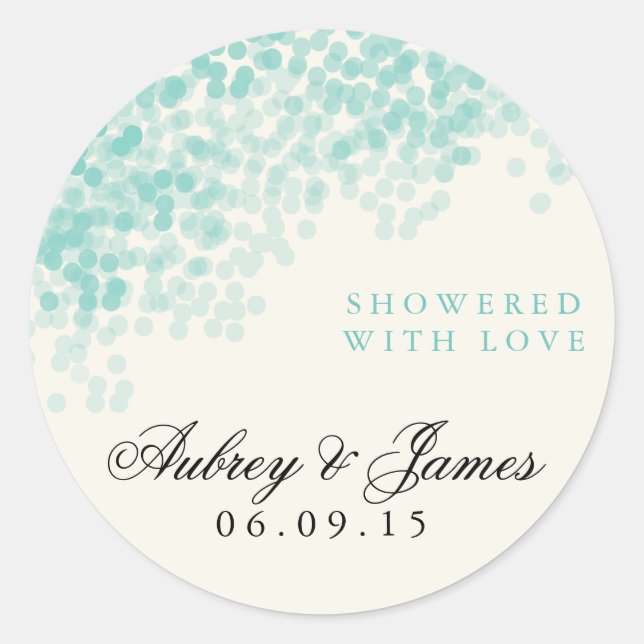 Teal Light Shower Wedding Favor Stickers (Front)