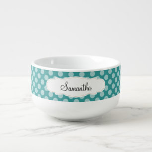 Teal & Light Teal Polka Dot Pattern Personalized Soup Mug
