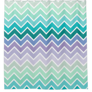Teal Lilac Ombre Chevron Pattern Shower Curtain