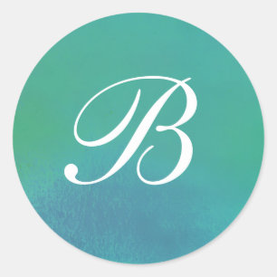 Teal Lime Blue Watercolor Monogram Sticker