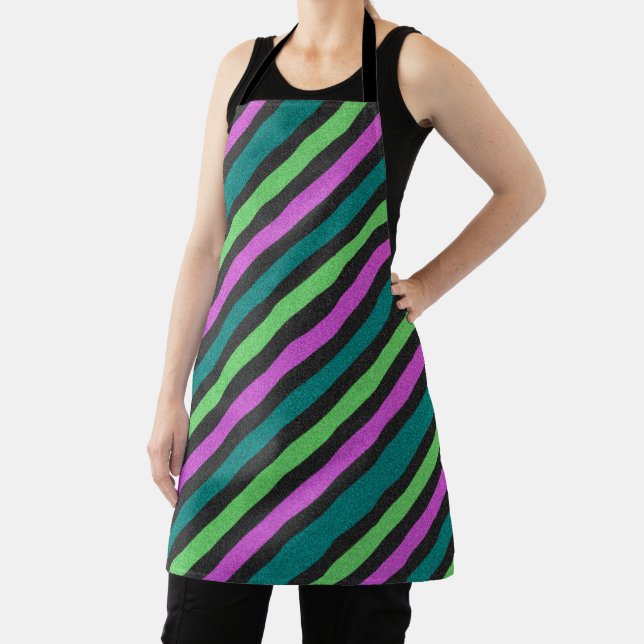 Teal, Lime Green, Hot Pink Glitter Striped STaylor Apron (Insitu)