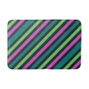 Teal, Lime Green, Hot Pink Glitter Striped STaylor Bathroom Mat