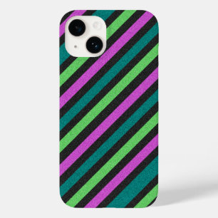 Teal, Lime Green, Hot Pink Glitter Striped STaylor Case-Mate iPhone 14 Case