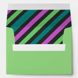 Teal, Lime Green, Hot Pink Glitter Striped STaylor Envelope