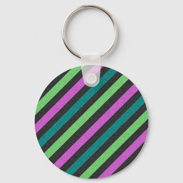Teal, Lime Green, Hot Pink Glitter Striped STaylor Keychain (Front)