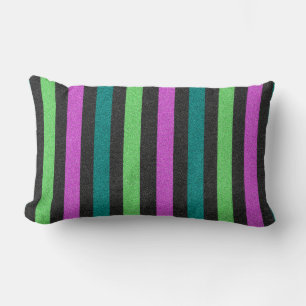 Teal, Lime Green, Hot Pink Glitter Striped STaylor Lumbar Pillow