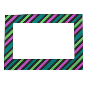 Teal, Lime Green, Hot Pink Glitter Striped STaylor Magnetic Frame