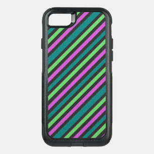 Teal, Lime Green, Hot Pink Glitter Striped STaylor OtterBox Commuter iPhone SE/8/7 Case