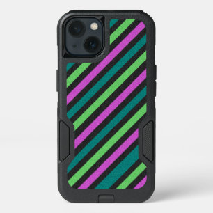 Teal, Lime Green, Hot Pink Glitter Striped STaylor iPhone 13 Case