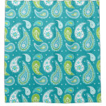 Teal Lime Green Paisley Pattern Shower Curtain at Zazzle