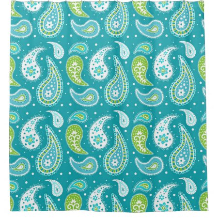 Teal Lime Green Paisley Pattern Shower Curtain
