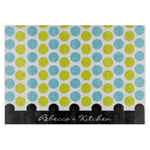Teal  Lime Green Polka Dots Personalized Cutting Board