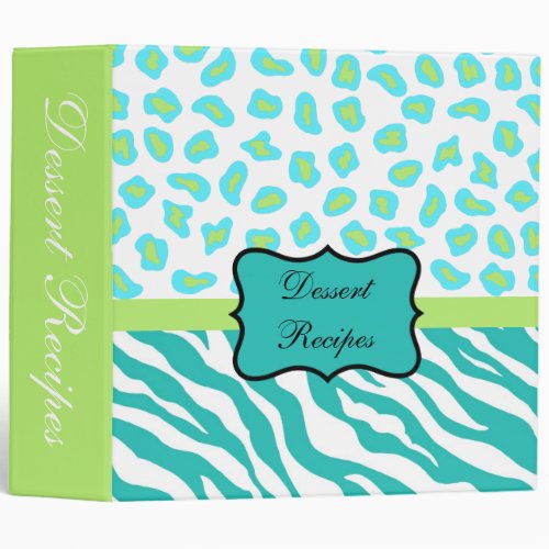 Teal Lime Green  White Zebra  Cheetah Skin Binder