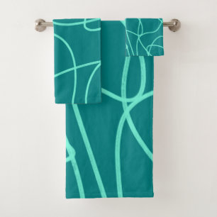 Teal Line Art Bath Towel Set
