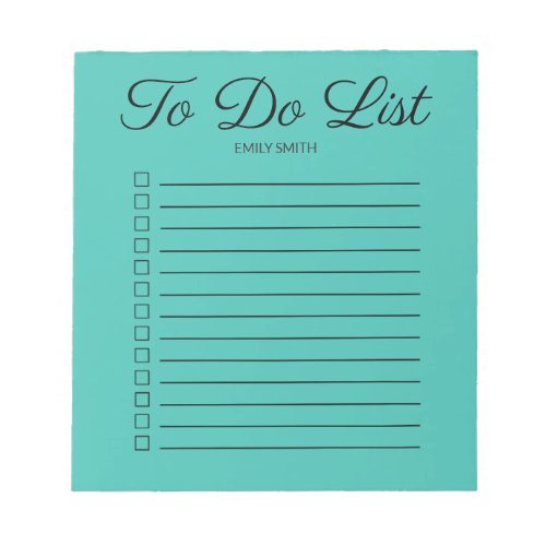 Teal Lined Checkboxes To Do Monogram Notepad