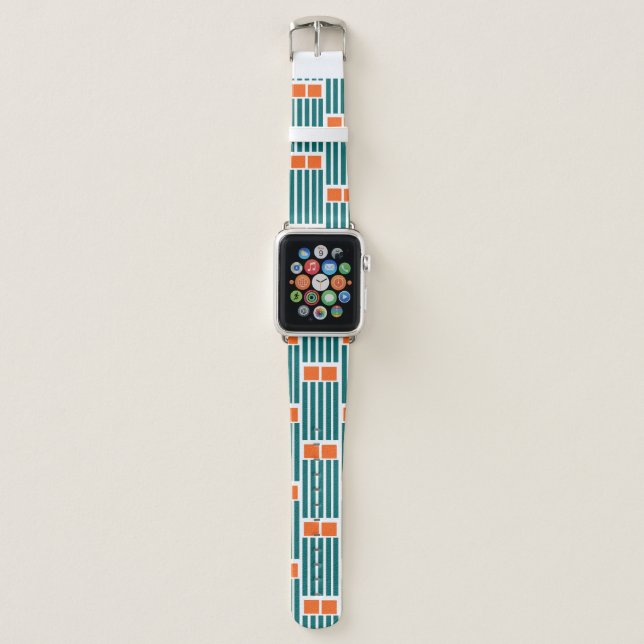 Teal Lines and Boxes  Apple Watch Band (Front)