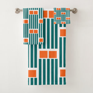 Teal Lines and Boxes  Bath Towel Set