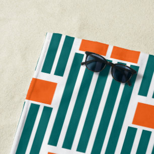 Teal Lines and Boxes Beach Towel