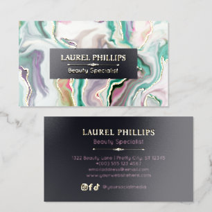 Teal Liquid Marble Glam Gold Veins Foil Business Cards