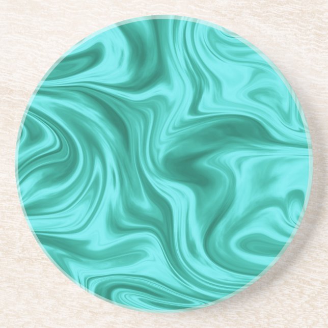 Teal Liquid Marble Silk Sandstone Coaster (Front)