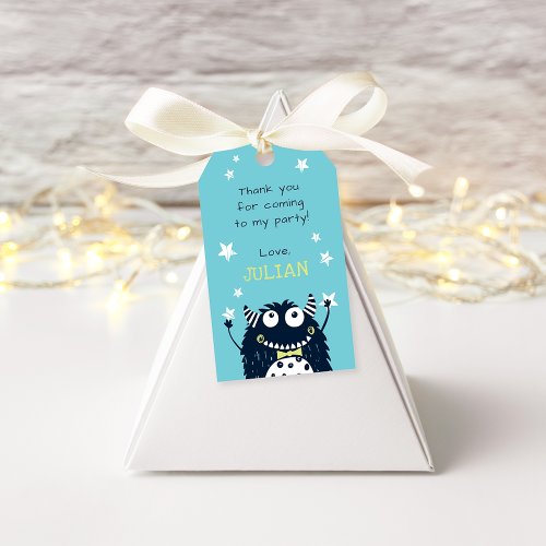 Teal  Little Monster Birthday Party Favor Tags