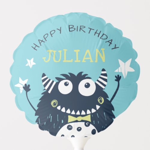 Teal  Little Monster Personalized Birthday Balloon