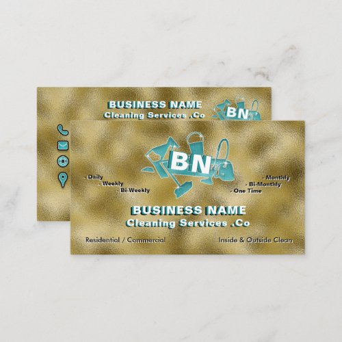Teal Logo Cleaning Services Elegant Professional Business Card