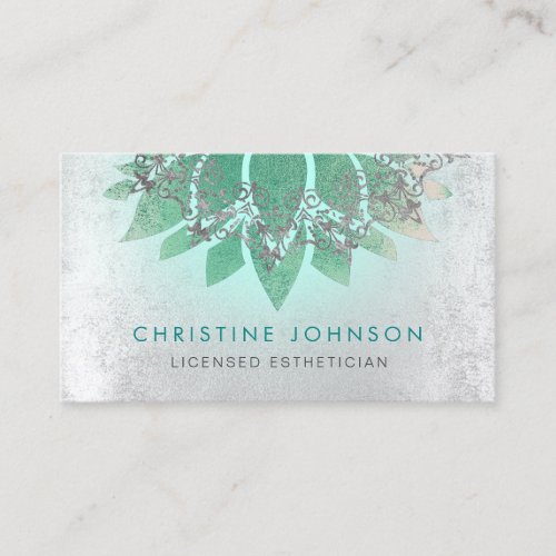 teal lotus flower licensed esthetician business card