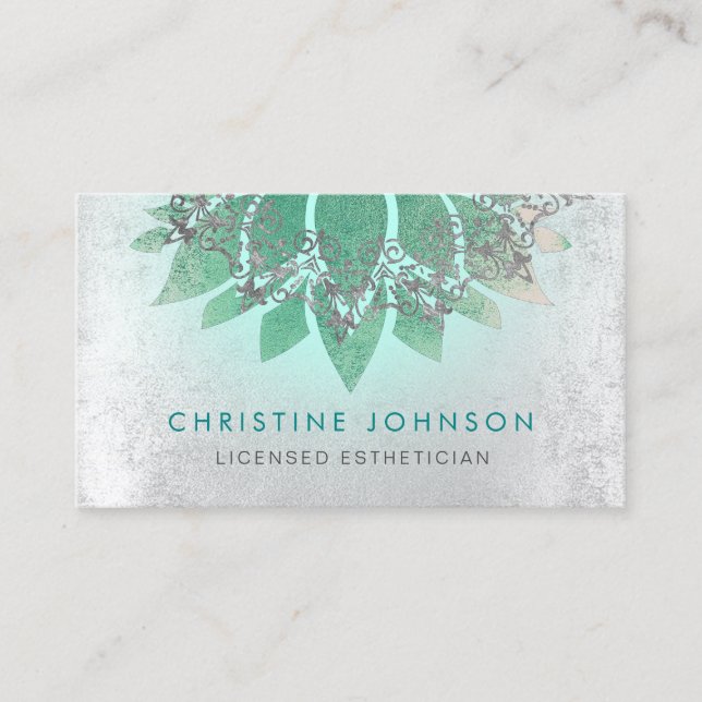 teal lotus flower licensed esthetician business card (Front)