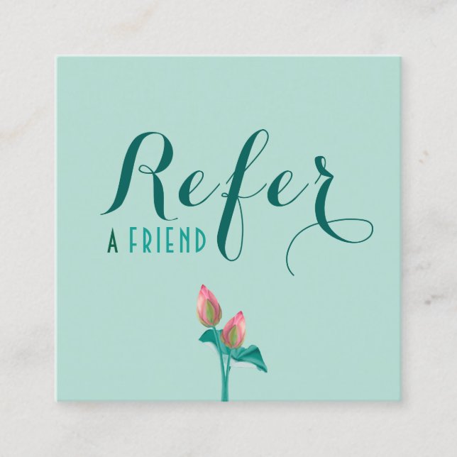Teal Lotus Flower Modern Script Wellness Therapist Referral Card (Front)