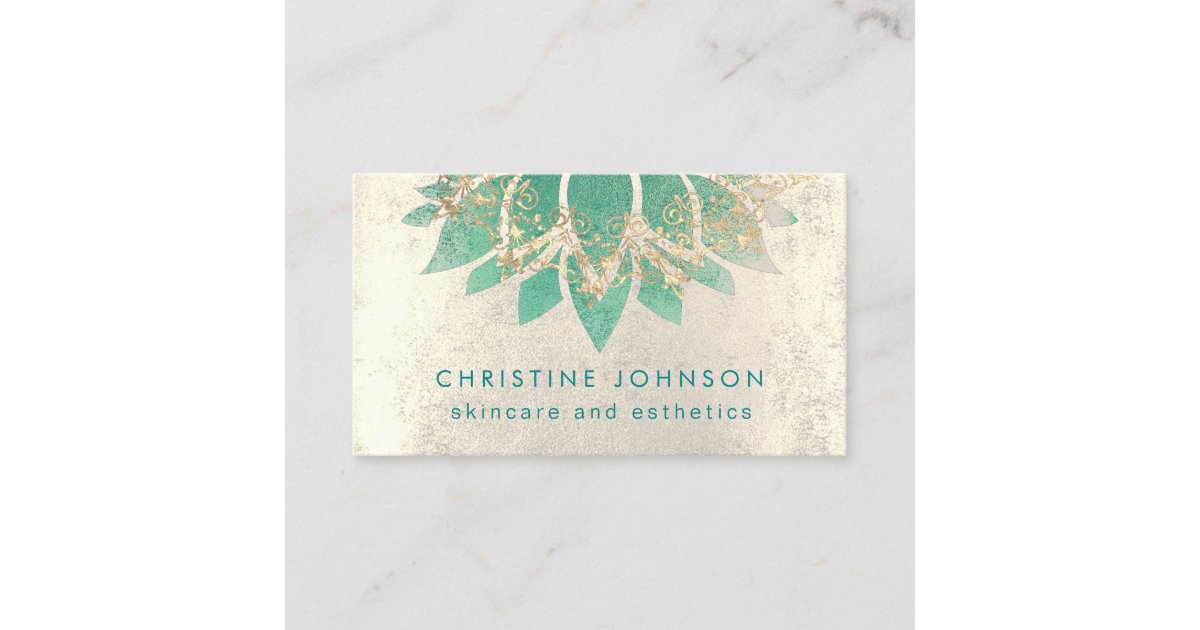 teal lotus flower skincare and esthetics business card | Zazzle