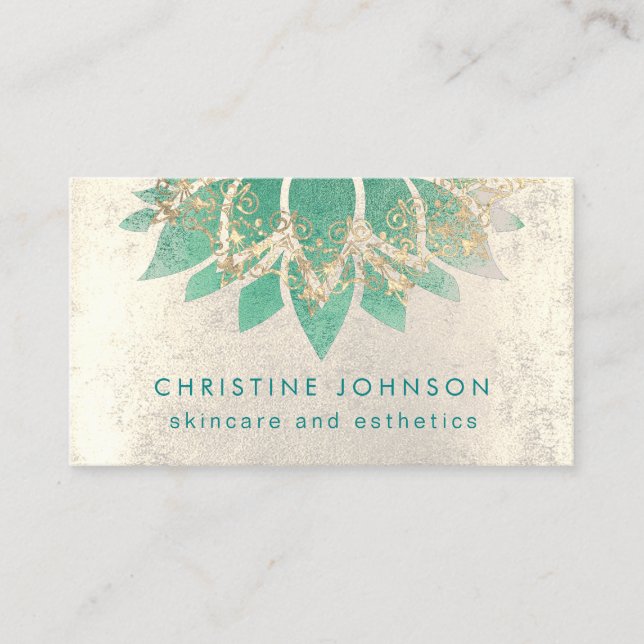 teal lotus flower skincare and esthetics business card (Front)