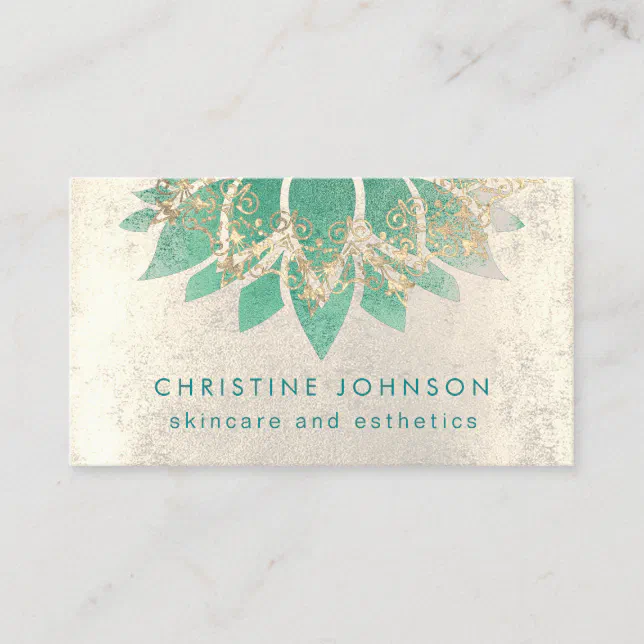 teal lotus flower skincare and esthetics business card | Zazzle