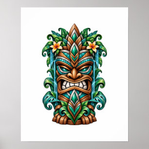 Teal Lotus Tiki Sentinel Poster