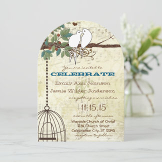 Teal Love Bird Doves Sitting In a Tree Wedding Invitation