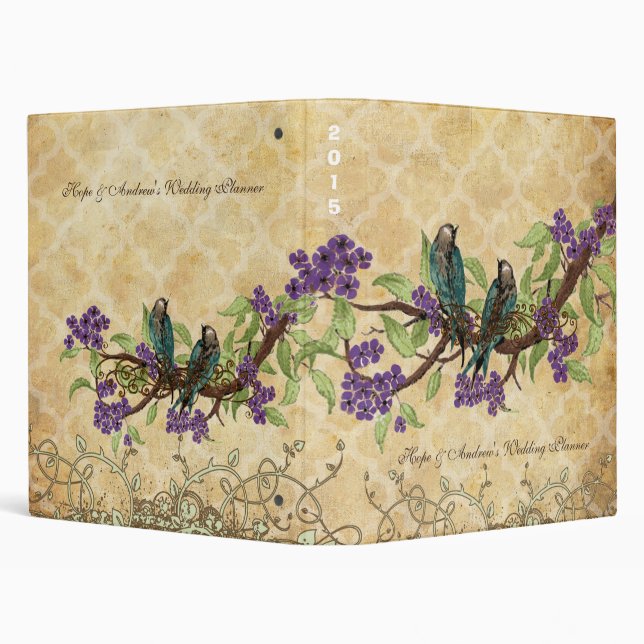 Teal Love Bird Purple Cherry Blossom Binder (Background)