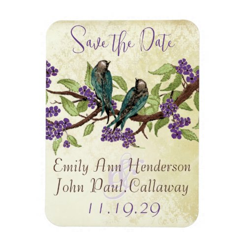 Teal Love Birds Purple Cherry Blossoms Magnet