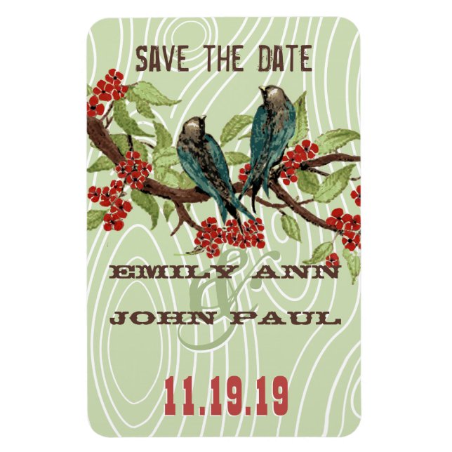 Teal Love Birds RED Cherry Blossoms Magnet (Vertical)