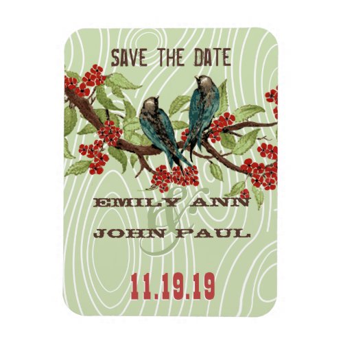 Teal Love Birds RED Cherry Blossoms Magnet