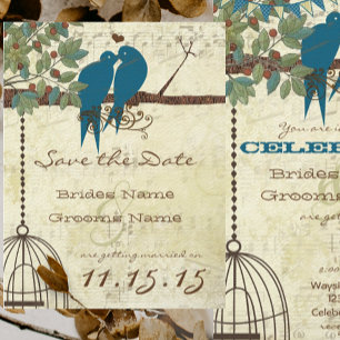 Teal Love Birds Sitting In a Tree Save the Date Invitation