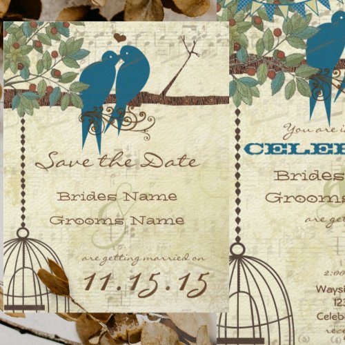 Teal Love Birds Sitting In a Tree Save the Date Invitation