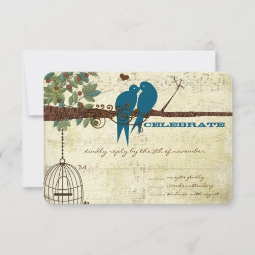 Teal Love Birds Sitting In a Tree Wedding RSVP