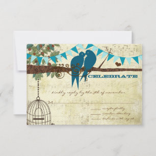 Teal Love Birds Sitting In a Tree Wedding RSVP
