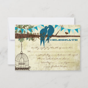 Teal Love Birds Sitting In a Tree Wedding RSVP