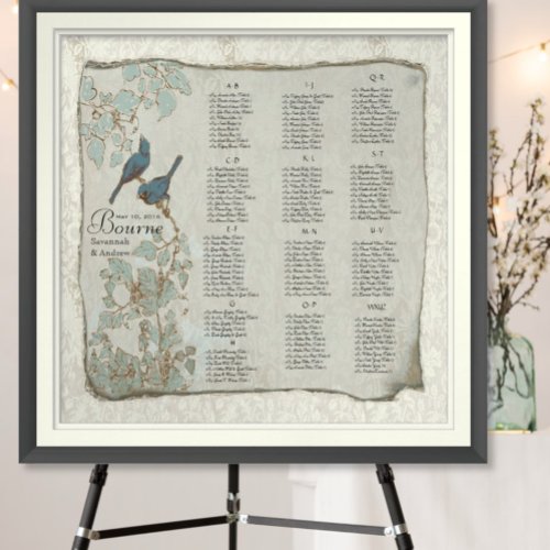 Teal Love Birds Wedding Seating Chart