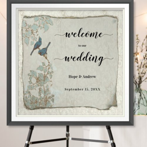 Teal Love Birds Wedding Welcome Sign