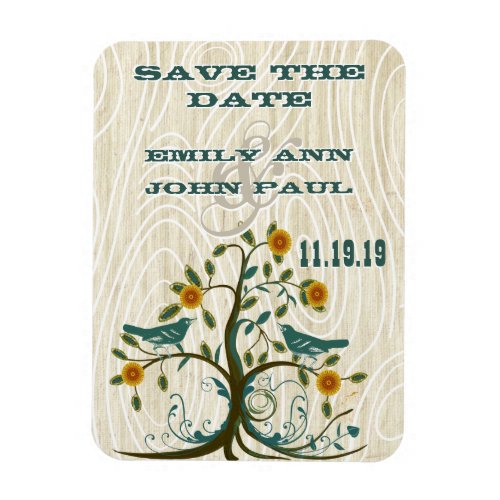 Teal Love Birds Wood Grain Save the Date Magnet