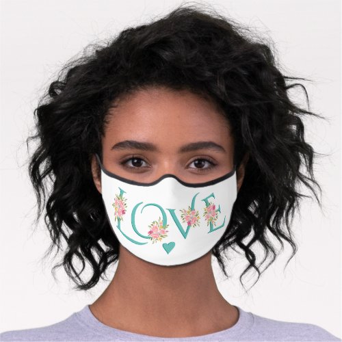 Teal LOVE blush pink roses Valentines Day Premium Face Mask