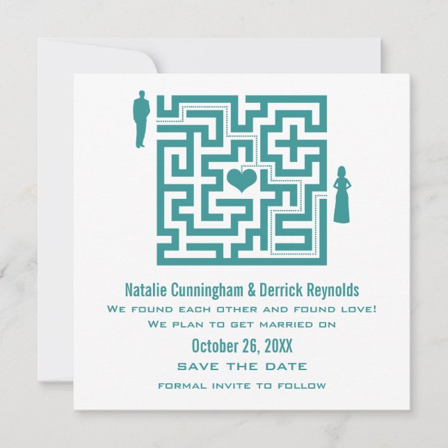 Teal Love Maze Save the Date Invite (Front)