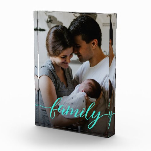 Teal Love Script Personalized Family Photo
